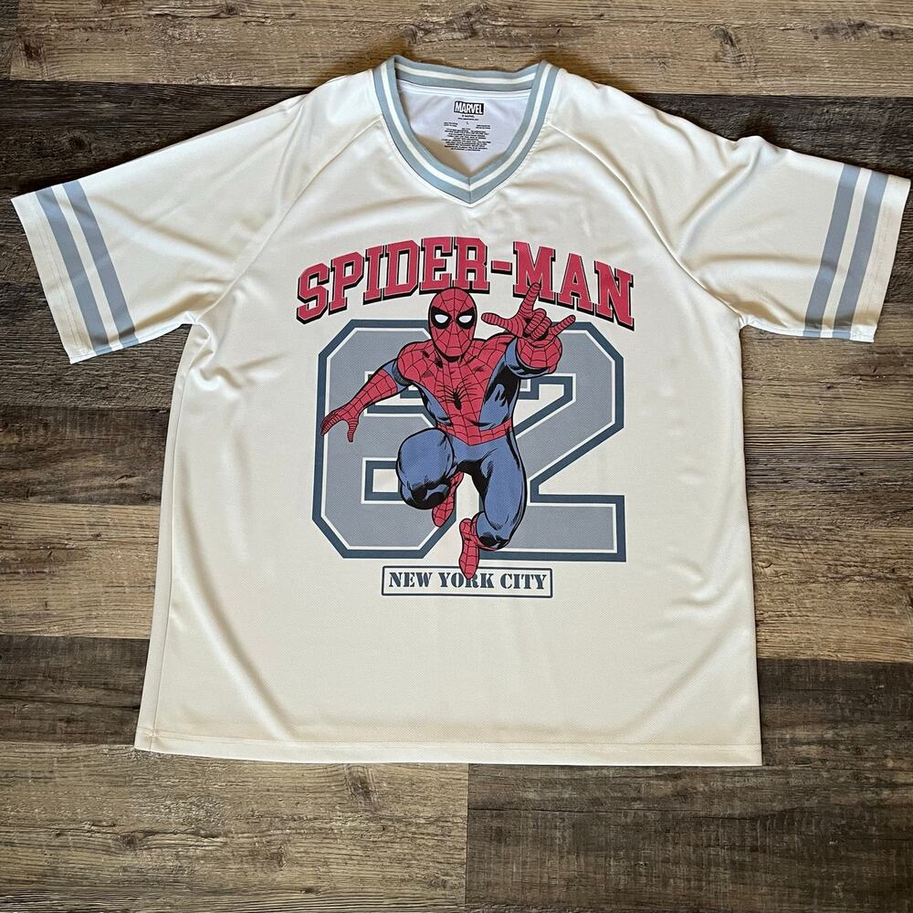 Marvel Spider-Man Parker 62 Jersey Shirt Adult Large White Polyester Graphic Tee